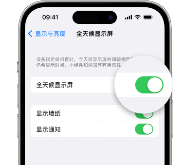 雷州苹果15预约维修分享iPhone15如何设置全天候显示屏幕可见 